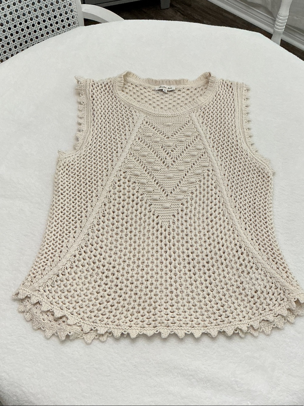 Another Love Cream Open-Weave Crochet Tank